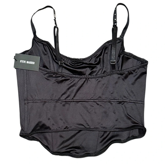 STEVE MADDEN Rhinestone Glam Corset BLACK Silky Soft SZ 36C - Picture 2 of 9